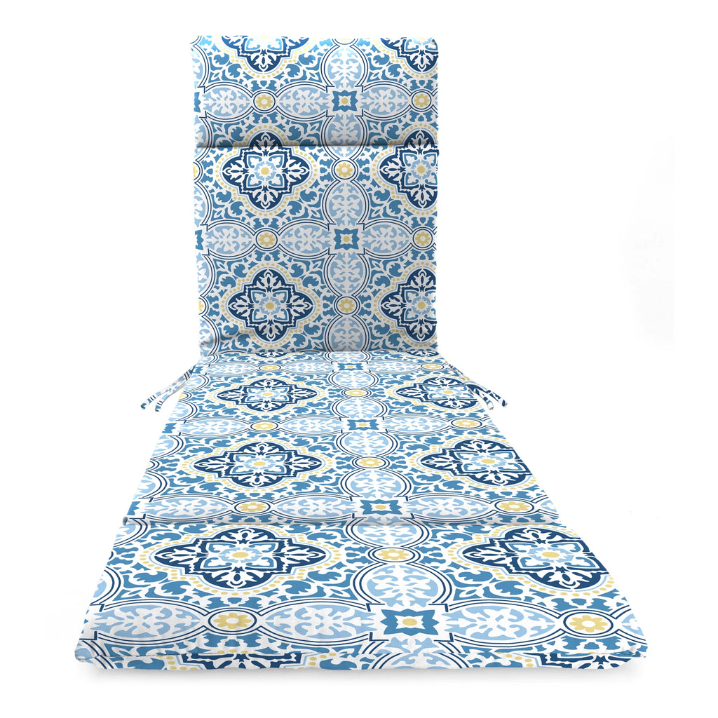 Sky Blue Quatrefoil Rectangular Outdoor Chaise Lounge Cushion with Ties F601
