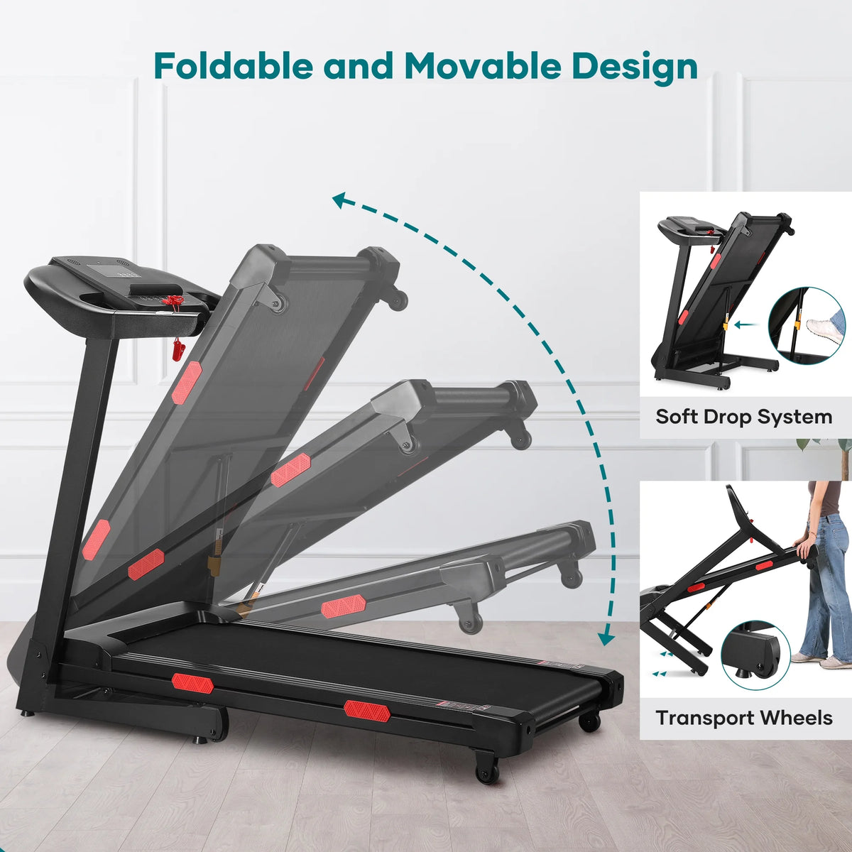 17 Wide Electric Folding Treadmill with Auto Incline T969