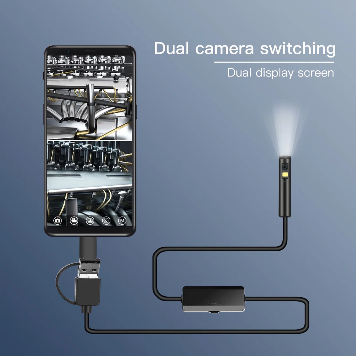Endoscopy Borescope Camera, 3 in 1 Interface, 1960 * 1080 Resolution V290
