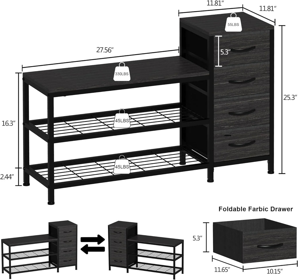 3 Tier Shoe Storage Bench with 4 Fabric Drawers O220649