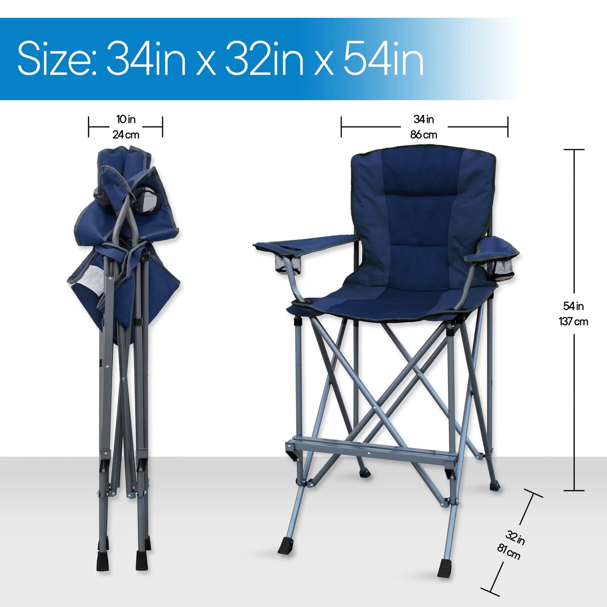 Extra Tall Blue Folding Chair with Footrest and Carrying Bag X194839