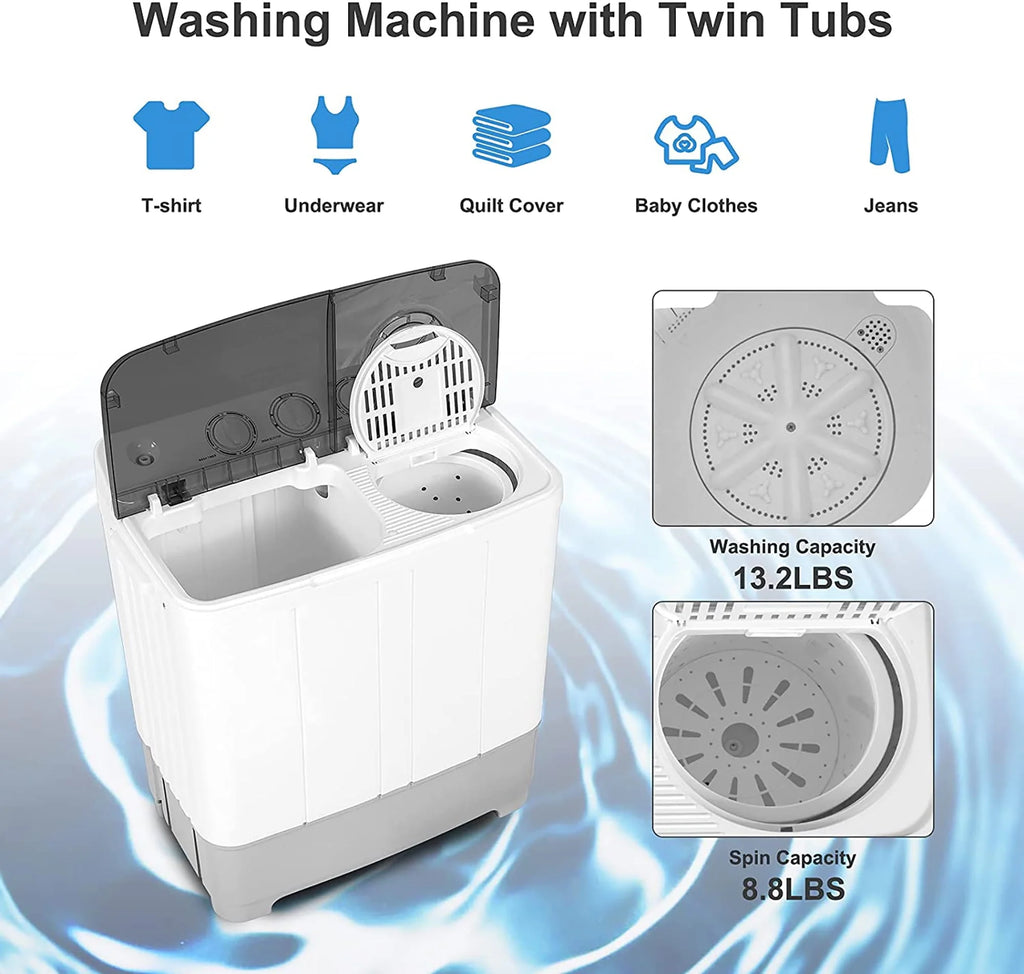 Portable Twin Tub Washing Machine 13.2lbs Grey F695766