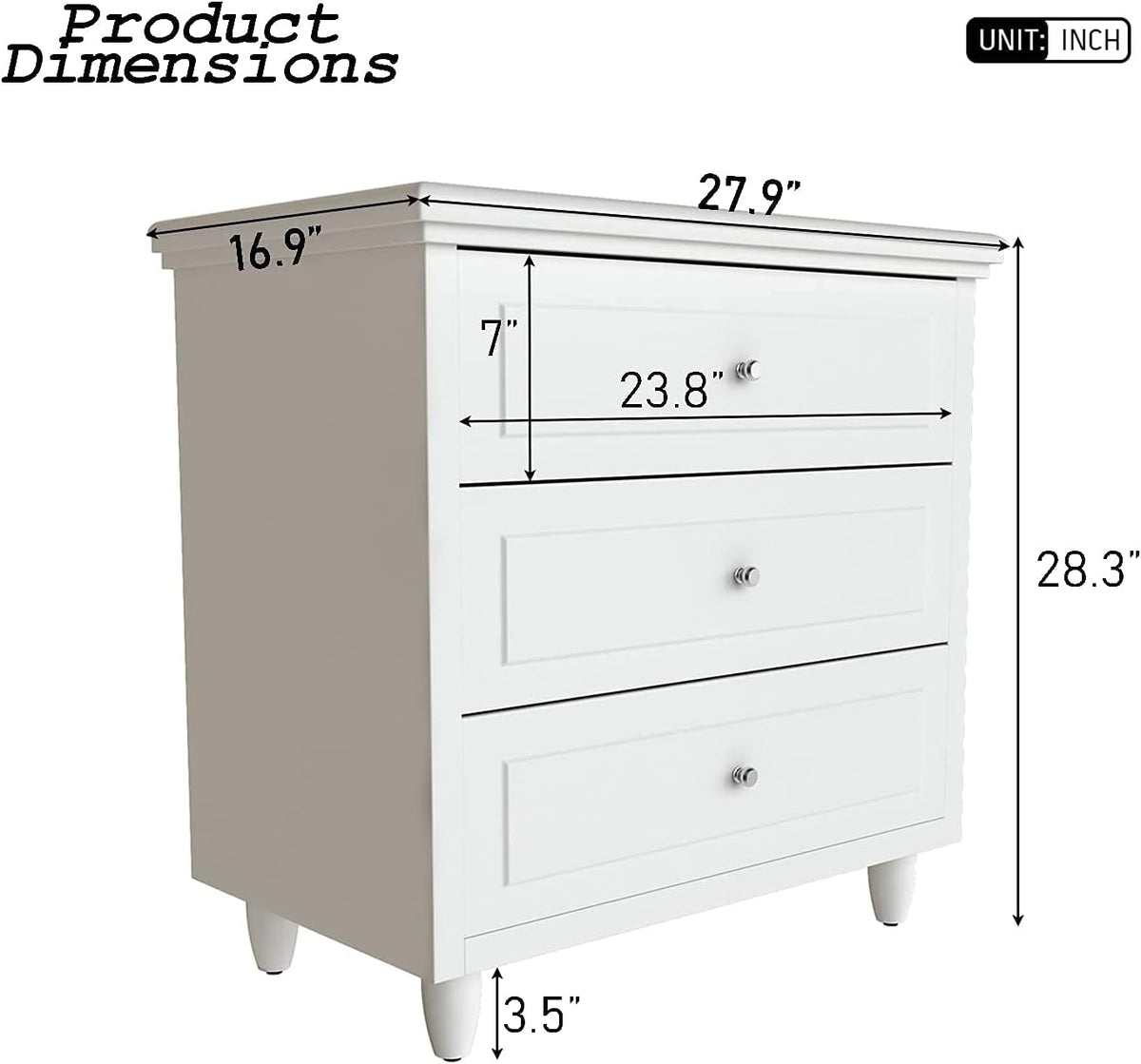 White 3 Drawer Nightstand L703