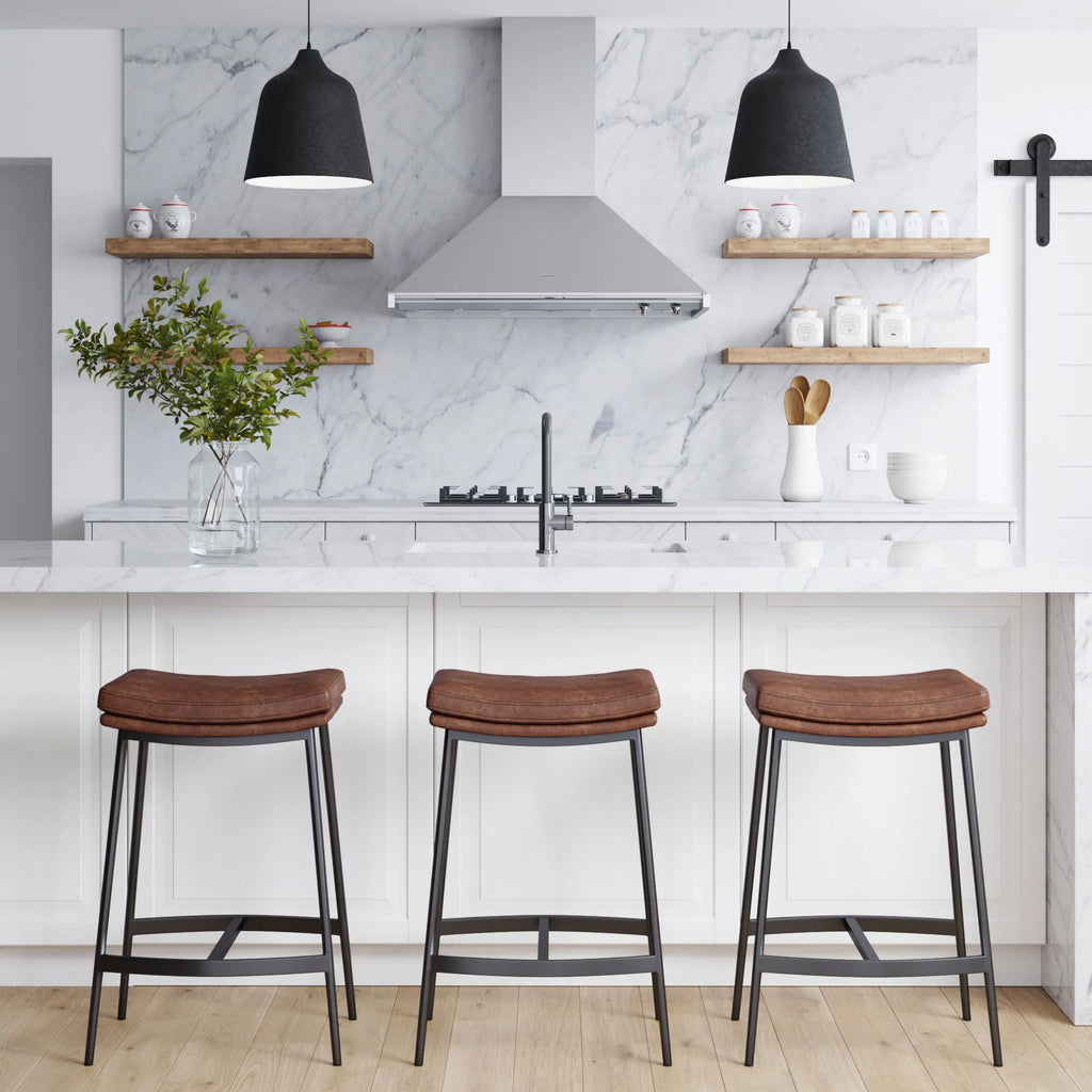 Brown Backless Upholstered Bar Stool with Metal Base O639