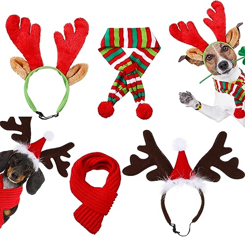 4 Pcs Dog Christmas Antlers Headband Scarf Set E5875