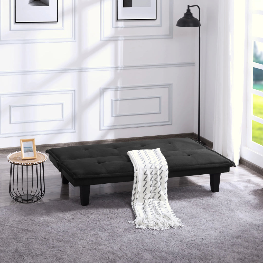63.8 inch Black Faux Suede Convertible Futon Sofa Bed J933