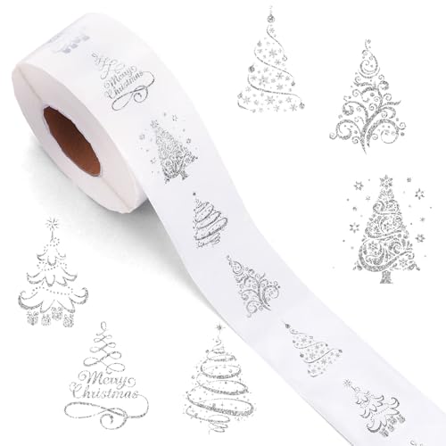 1000Pcs Clear Christmas Stickers Roll Gold Foil Self-Adhesive Label Decals C20527