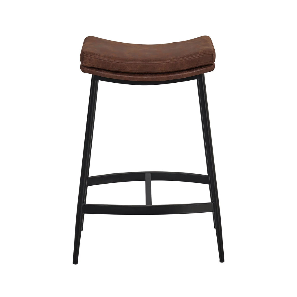 Brown Backless Upholstered Bar Stool with Metal Base O639