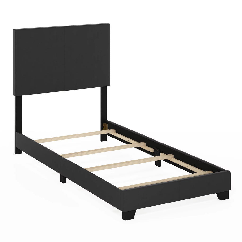 Upholstered Bed Frame, Black PU Leather, Twin XL E576609