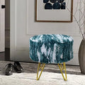 Blue Faux Fur Round Ottoman 18"x18"x18" G426