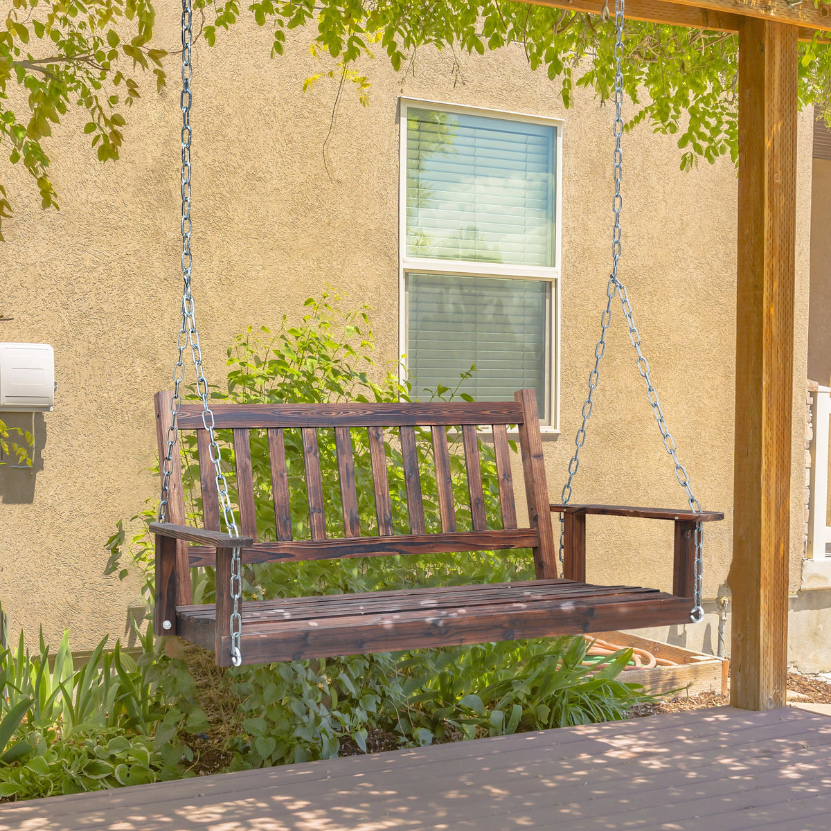 Wooden Porch Swing 4ft with Chains 2-person Swing Bench O609