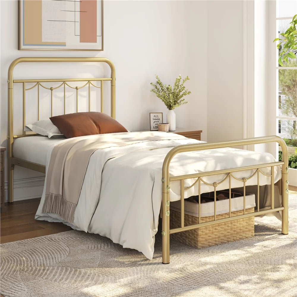 Twin Metal Platform Bed with Headboard and Footboard U149