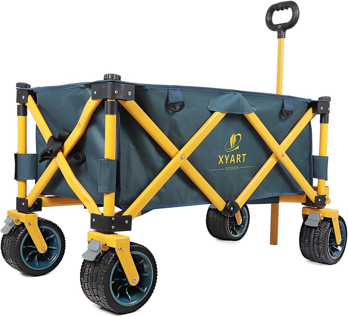 Collapsible Wagon Cart Heavy Duty with Big Wheels Dark Green Yellow XL T894