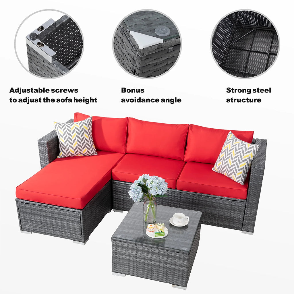 3 Piece Aegean Blue Outdoor Sectional Sofa Set W77813