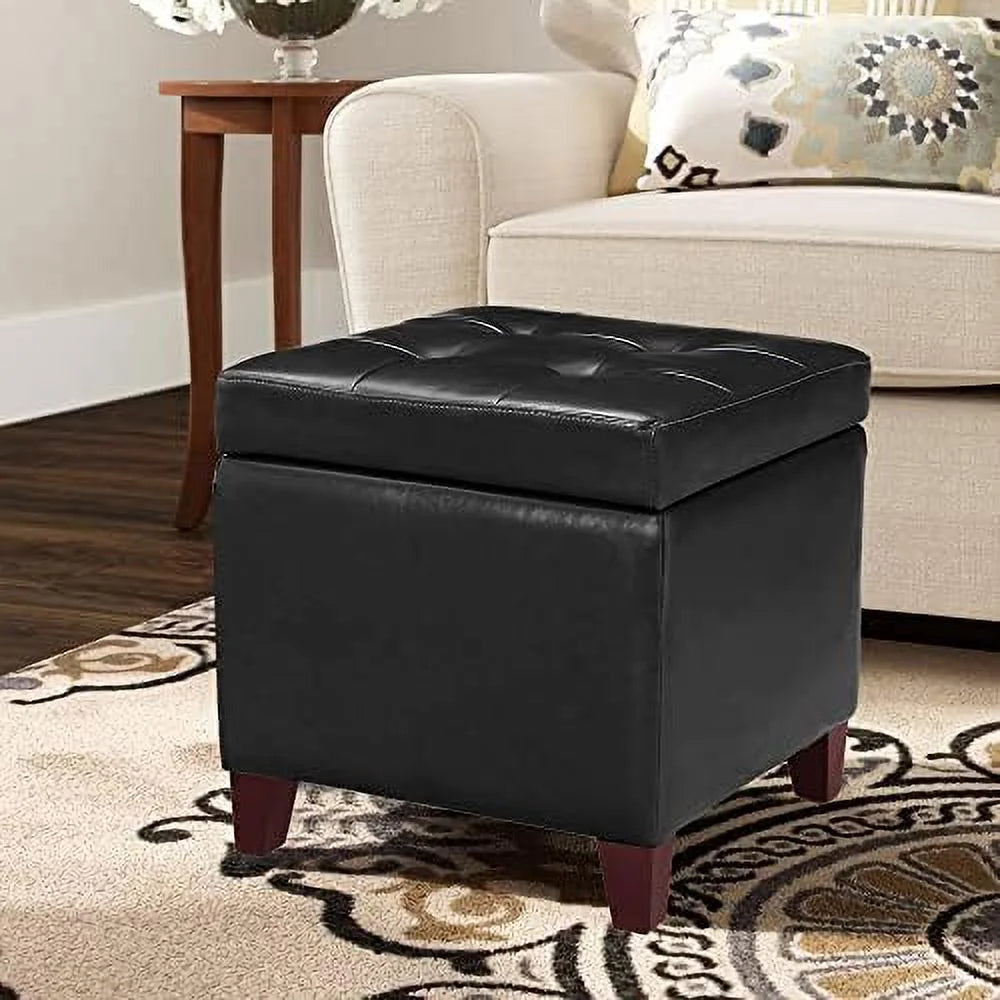 Off-White PU Leather Tufted Cube Ottoman Z208096