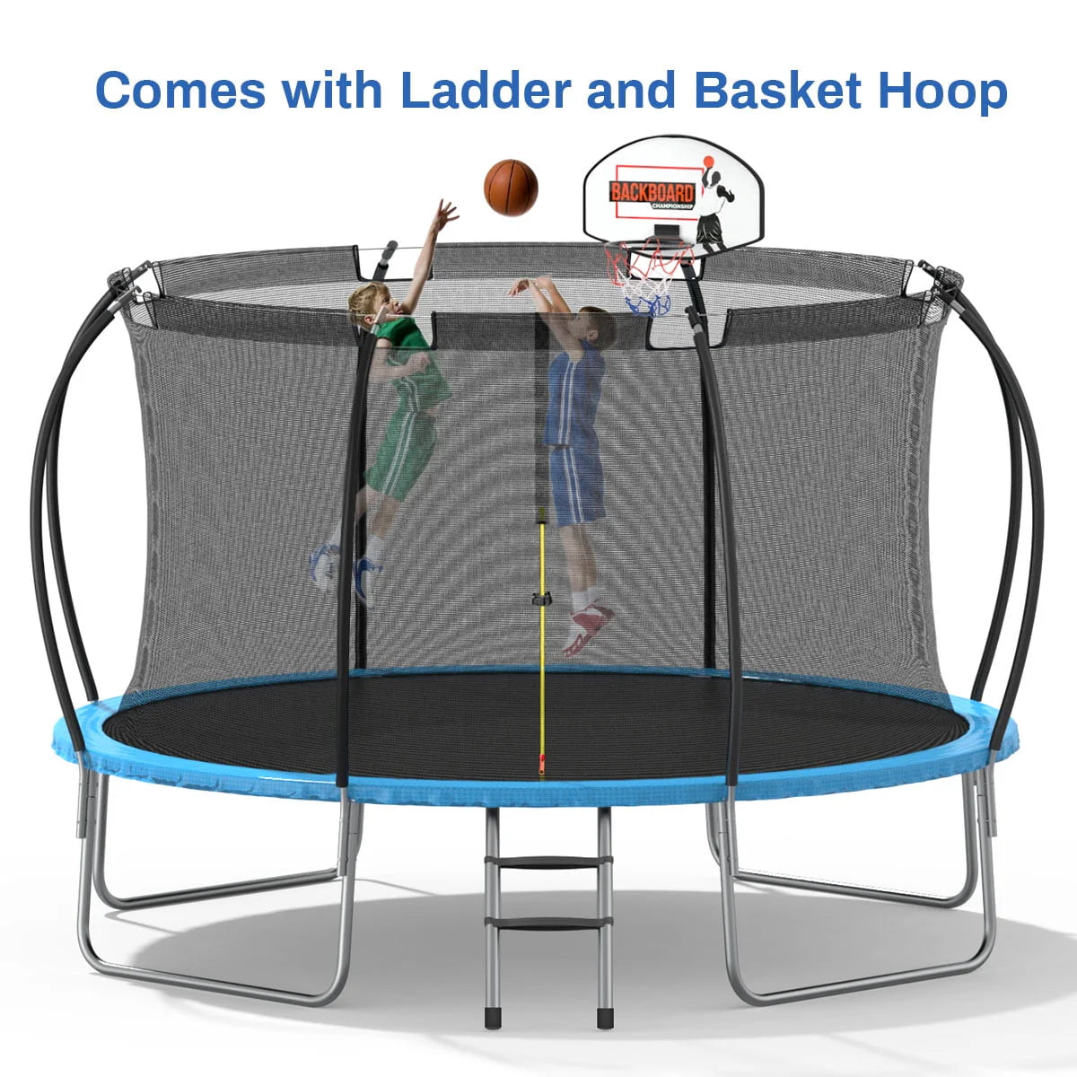 12 ft Trampoline with Enclosure and Basketball Hoop E5418