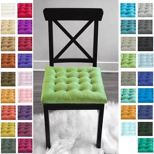 16" Plush Square Tufted Chair Pad Cushions Tie-Backs Sage Green 4 Piece C775239