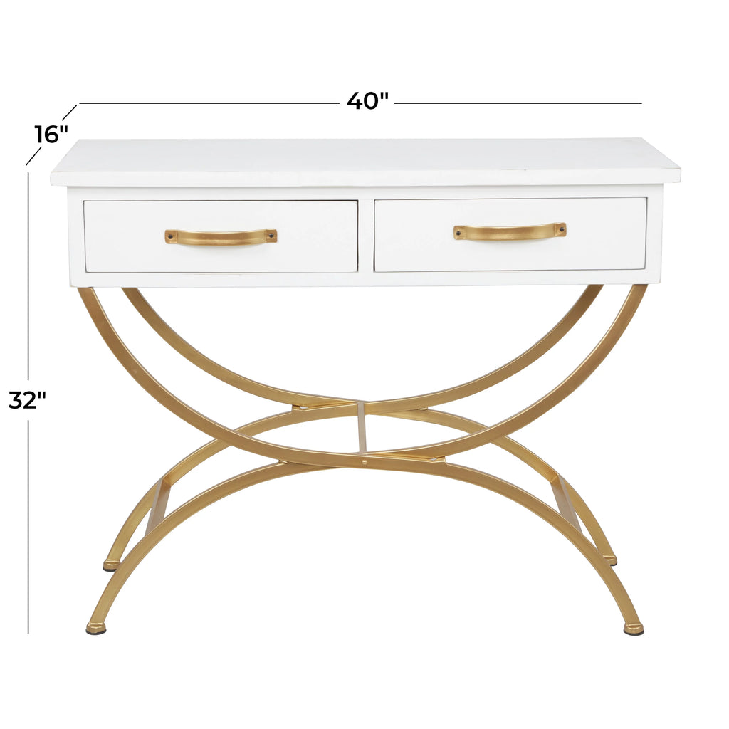 White Wood 2 Drawers Console Table with Arched Base Q501