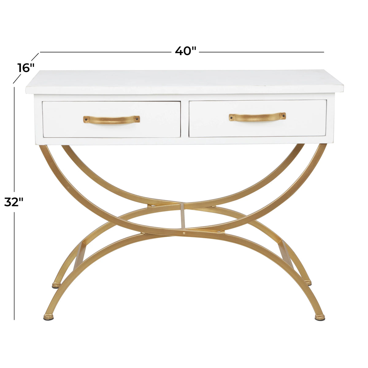 White Wood 2 Drawers Console Table with Arched Base Q501
