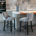 Velvet Wing-Back Upholstered Bar Stools Set of 2 with Solid Wood Legs U83451