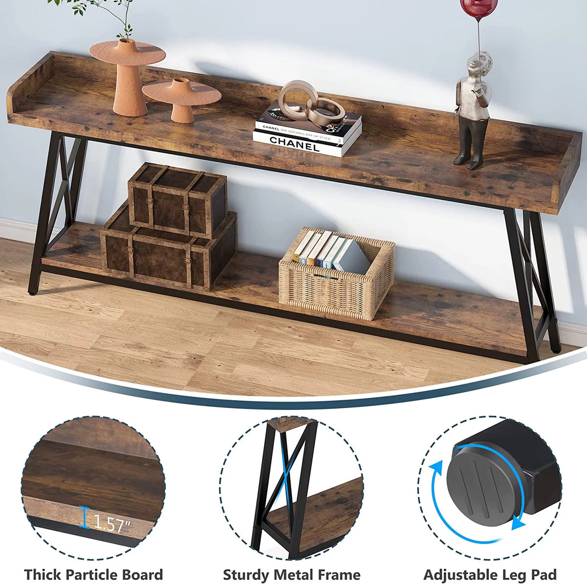 70.9 inch Narrow Sofa Table with Storage Shelf D5710