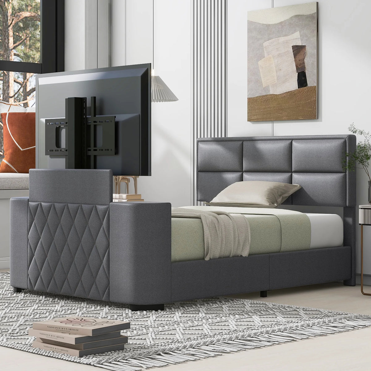 Queen Size Upholstery Platform Bed Frame with Adjustable Headboard G1430