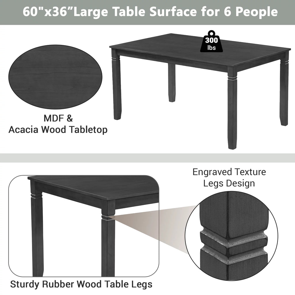 7 Pcs Dining Table and Chair Set with 6 Upholstered Chairs P695523