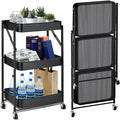 4 Tier Folding Metal Storage Shelves with Rolling Brake Wheels A871