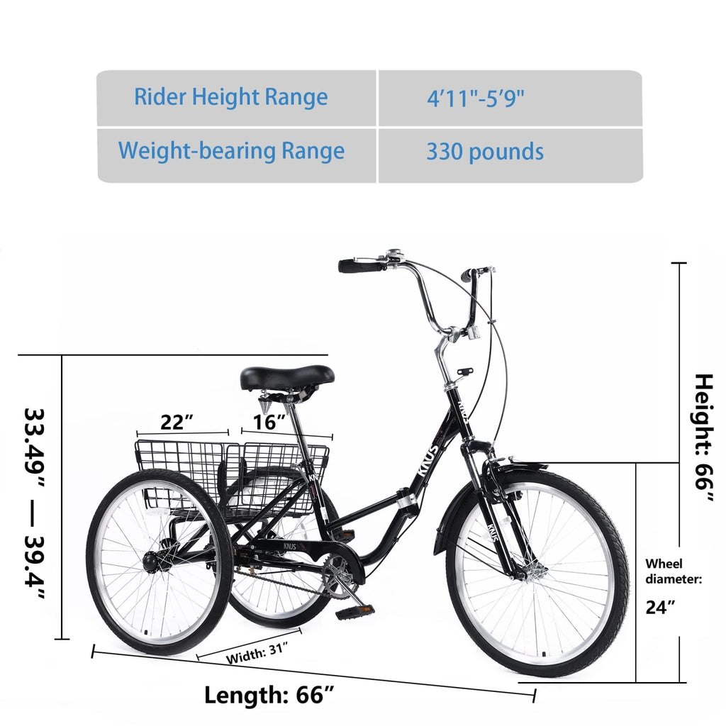 Black 3 Wheel Adult Folding Tricycle with Large Basket S369