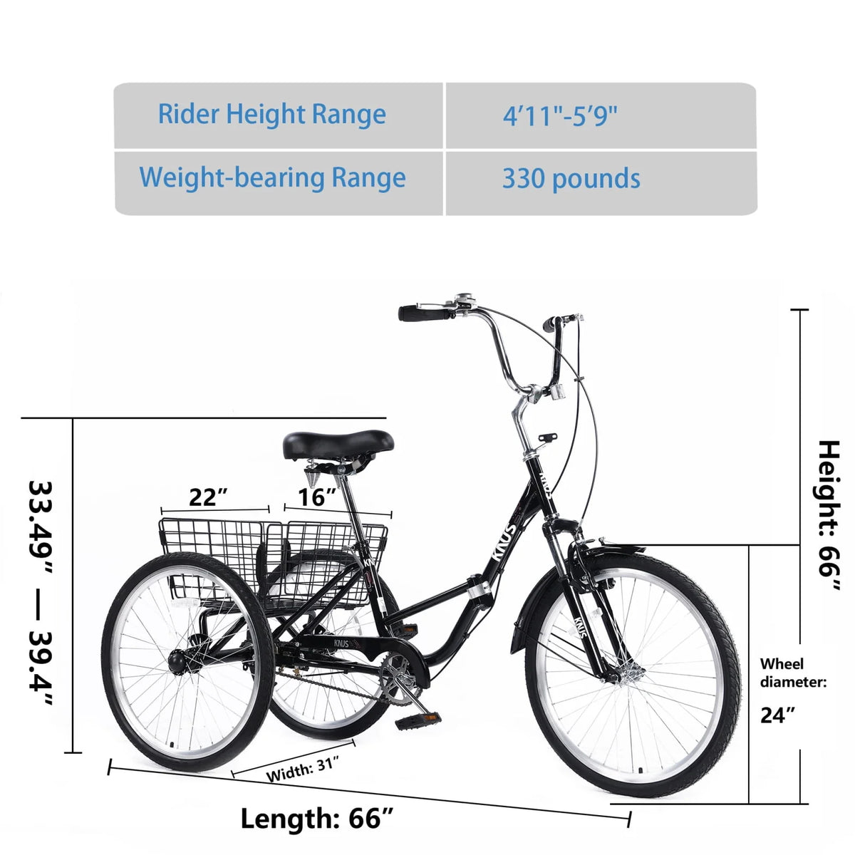 Black 3 Wheel Adult Folding Tricycle with Large Basket S369