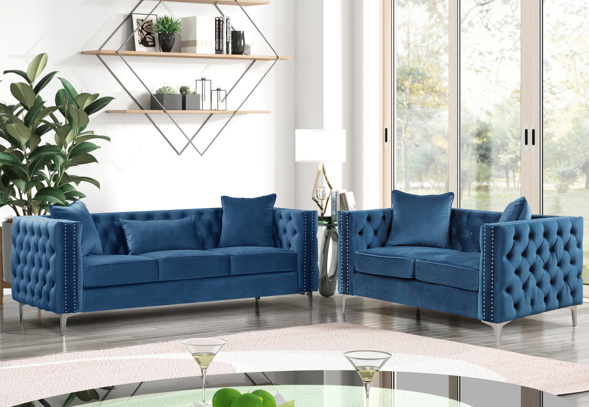 Blue Velvet 2 Pieces Sofa and Loveseat N966547