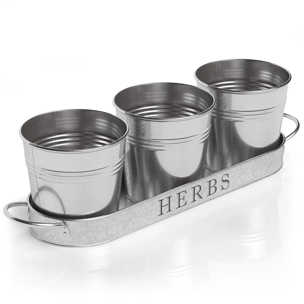 Galvanized Herb Garden Planter Set with Tray Set of 3 R72581