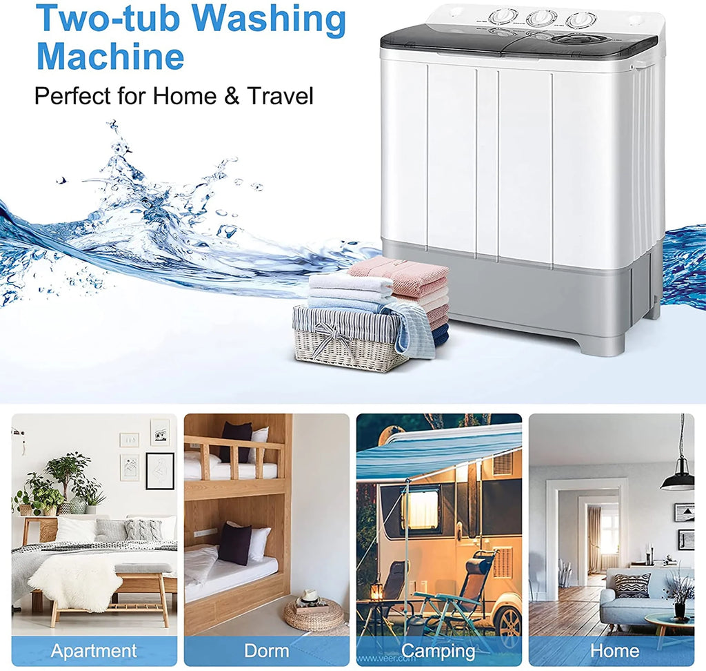 Portable Twin Tub Washing Machine 13.2lbs Grey F695766