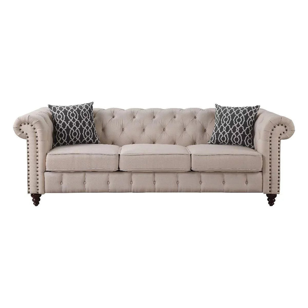 Tan Linen Sofa Loveseat and Chair A968