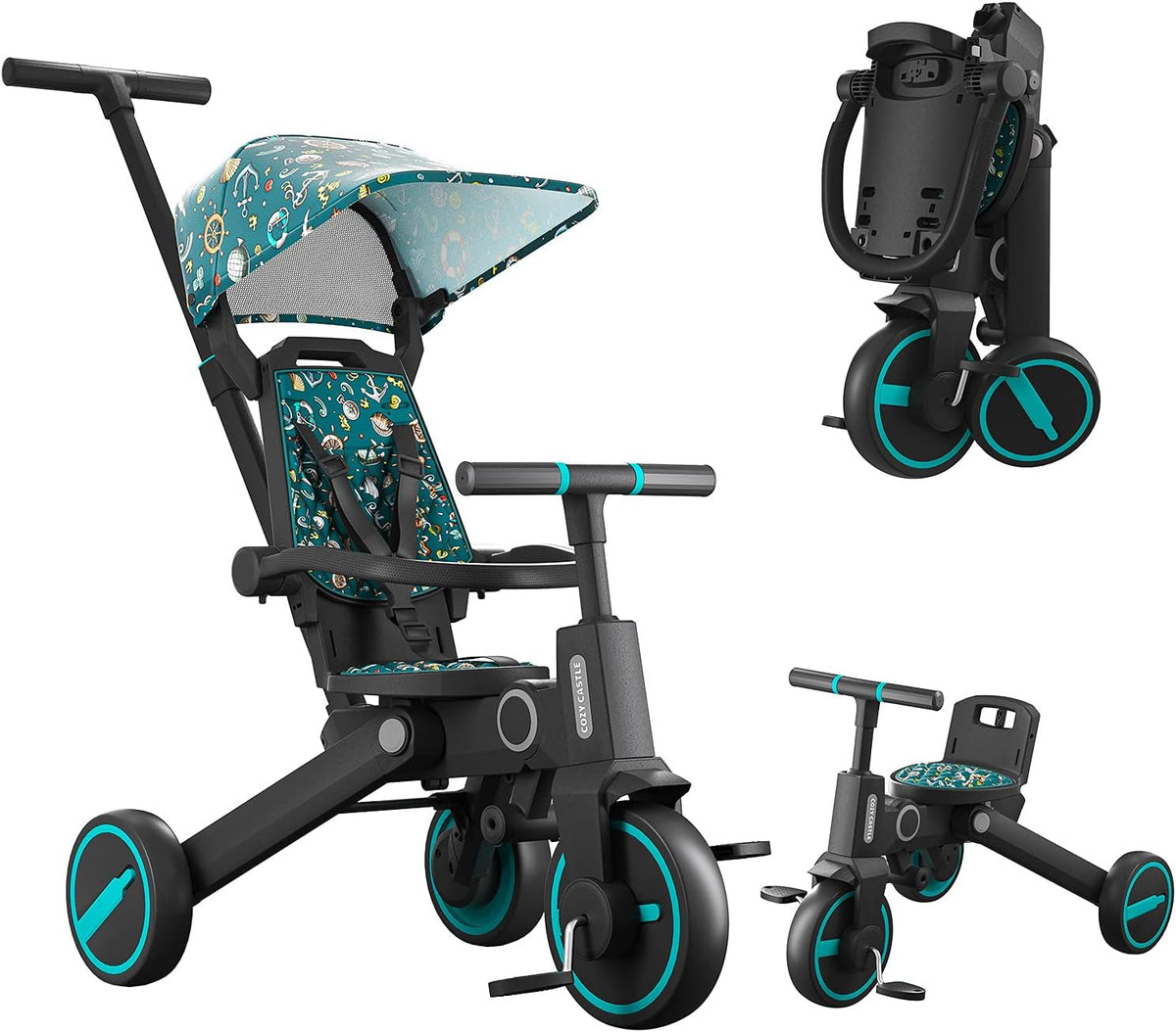Blue Foldable Toddler Tricycle with Canopy C9900