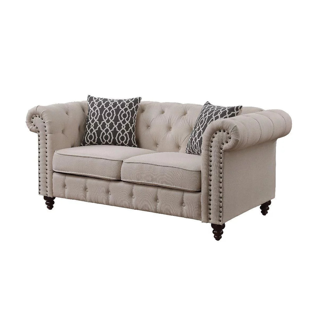 Tan Linen Sofa Loveseat and Chair A968