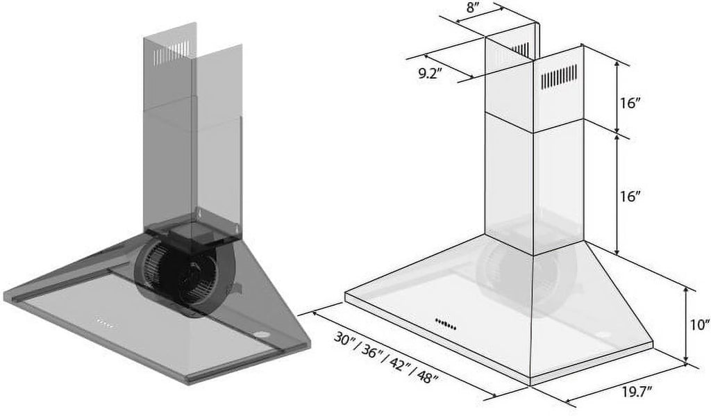 42 in. 760 CFM Wall Mount Range Hood in Stainless Steel F244