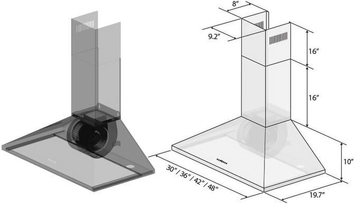 42 in. 760 CFM Wall Mount Range Hood in Stainless Steel F244