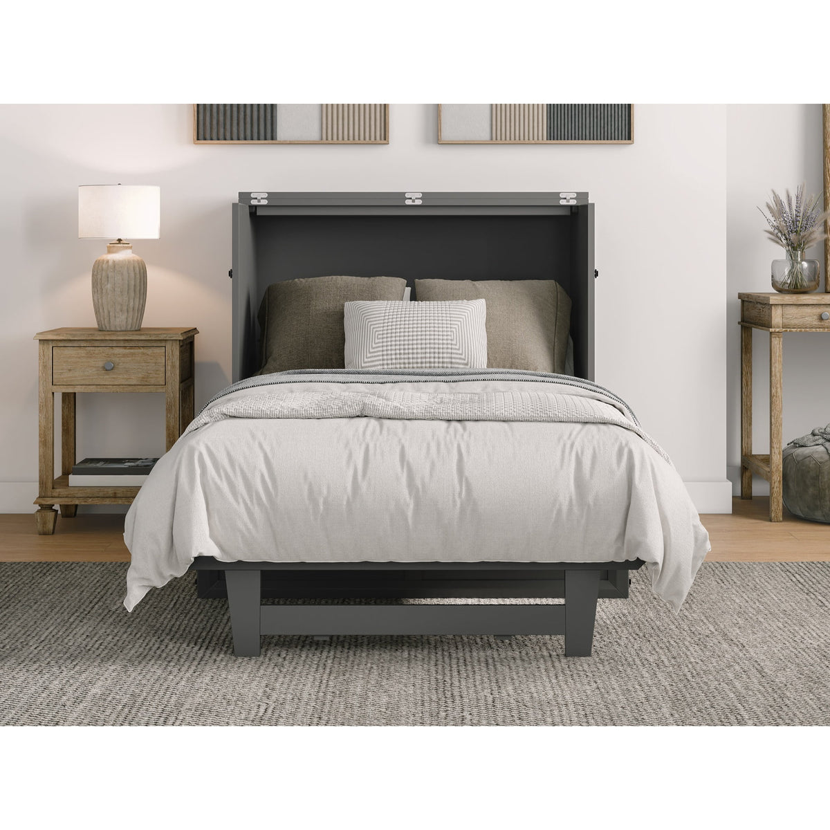 Twin Murphy Bed Chest with Mattress in Walnut S96237