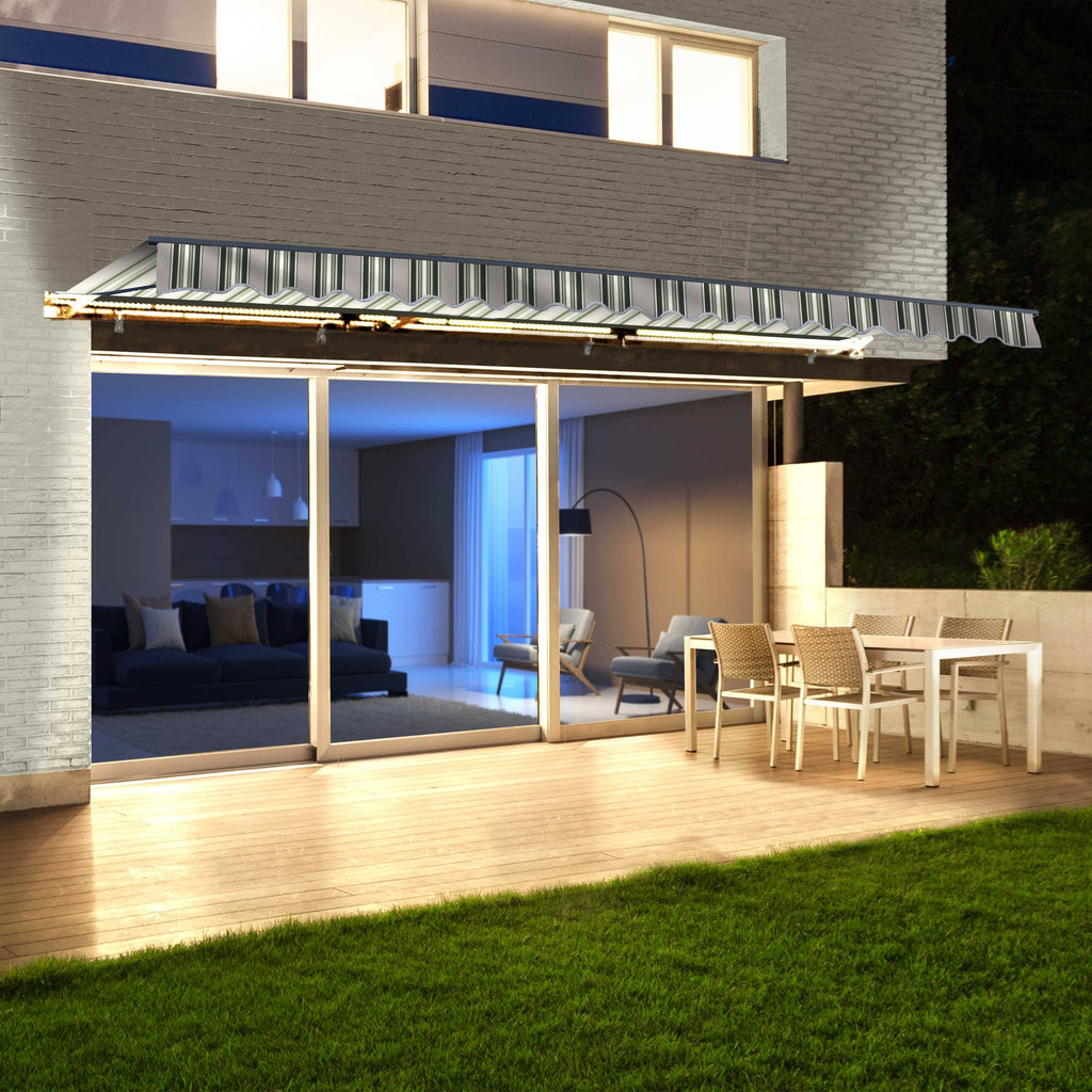 10 x 8 Feet Multi-Striped Green Motorized Retractable Patio Awning N631033