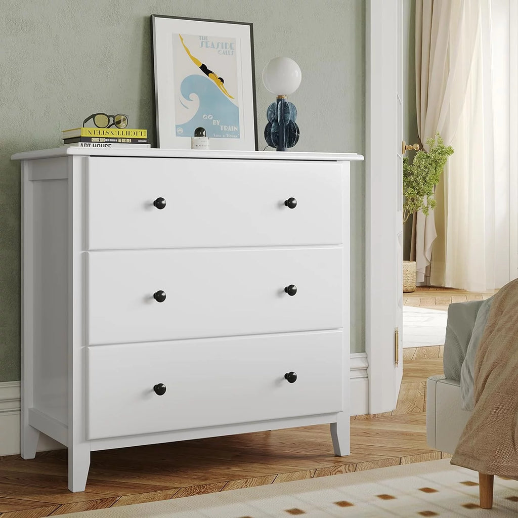 White 3 Drawer Solid Wood Dresser A8077