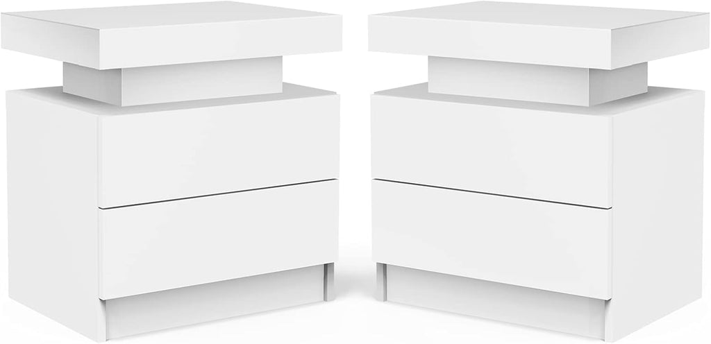 White LED Nightstand with 2 Drawers B687