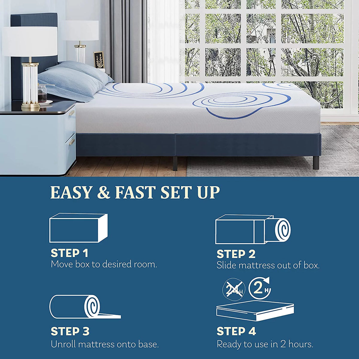 King 8 Inch Bamboo Charcoal Gel Memory Foam Mattress O7458