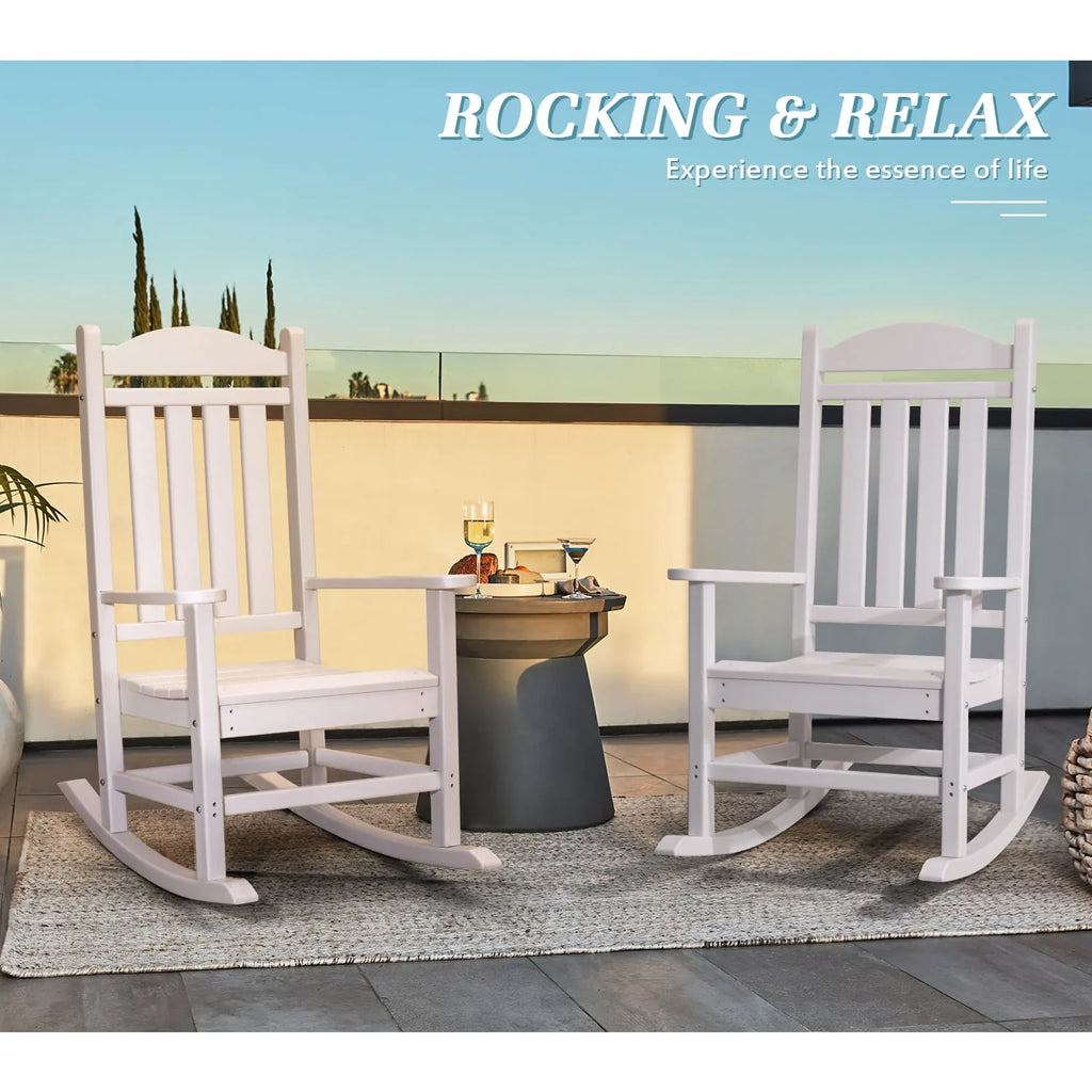 White All Weather Resistant Resin Adirondack Rocking Chair F95625