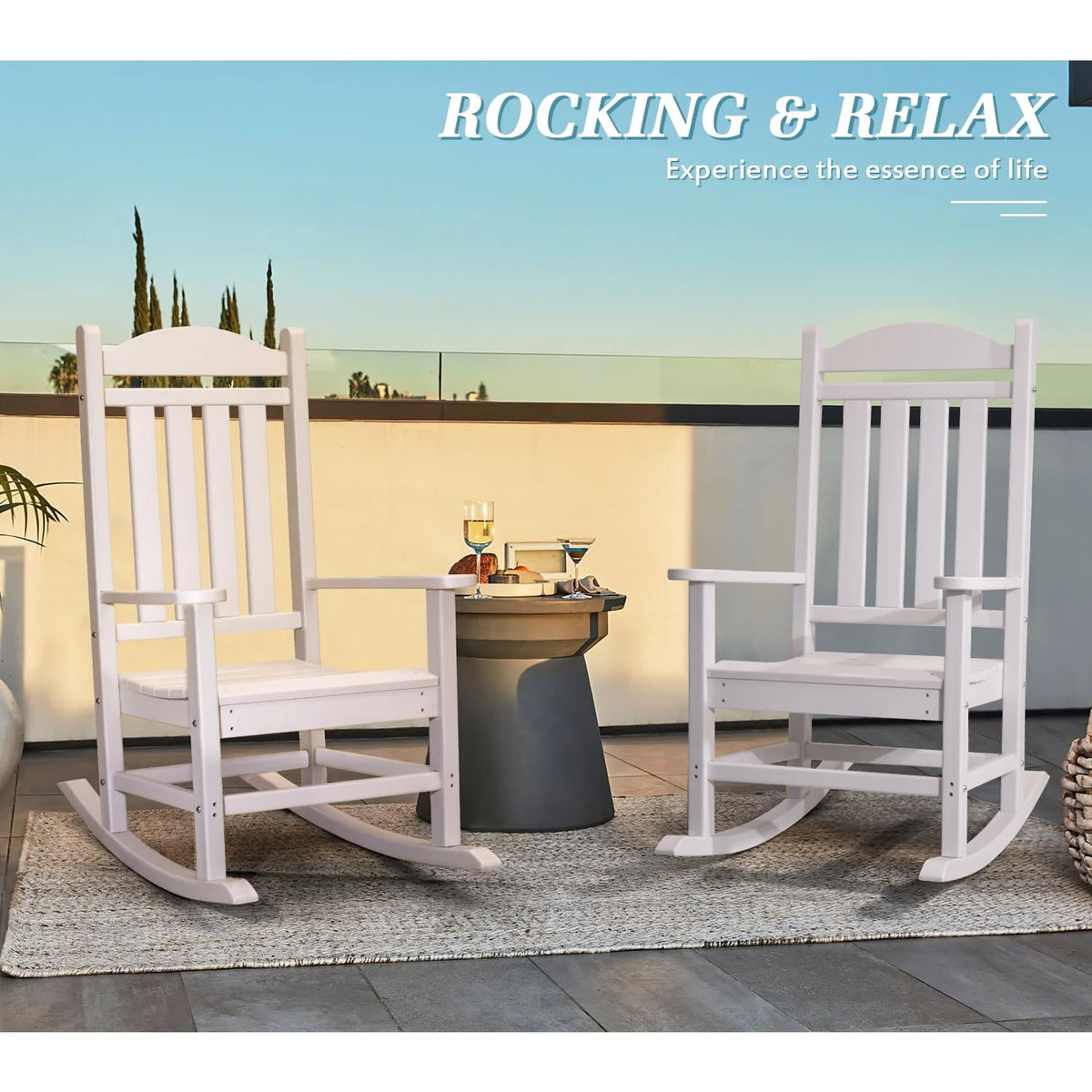 White All Weather Resistant Resin Adirondack Rocking Chair F95625