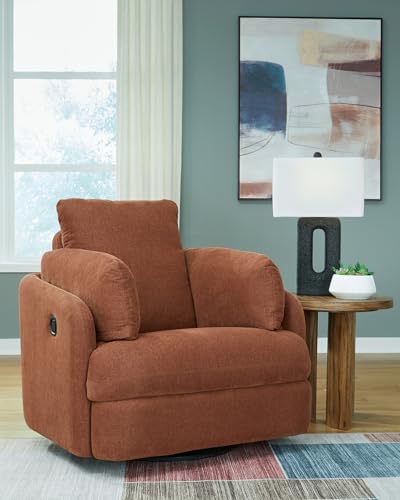 Orange Swivel Glider Rocker Recliner with 2 Bolster Pillows B674681