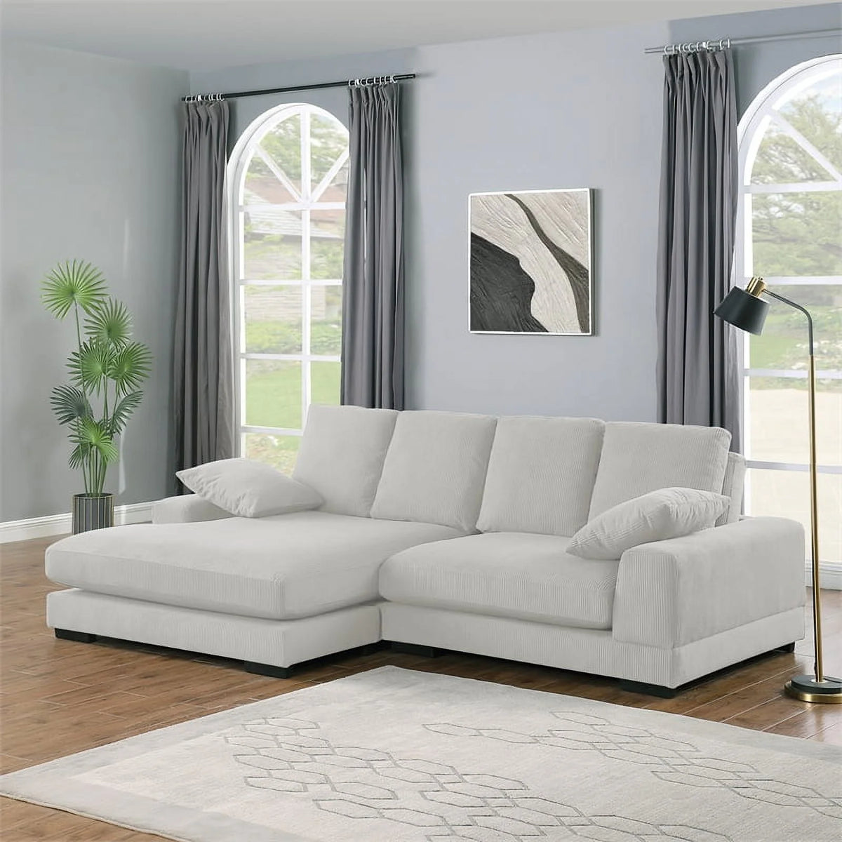 Cream Corduroy Convertible Sofa R53836
