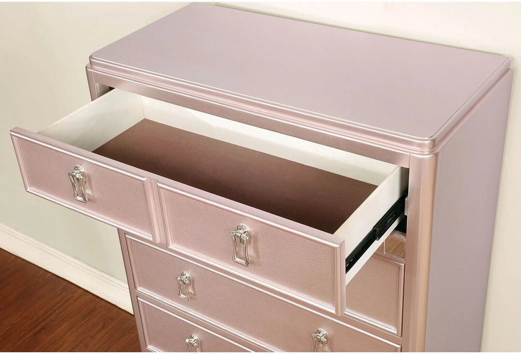 Rose Gold Twin Size Bed 6pc Set Dresser Mirror Nightstand Chest T6093
