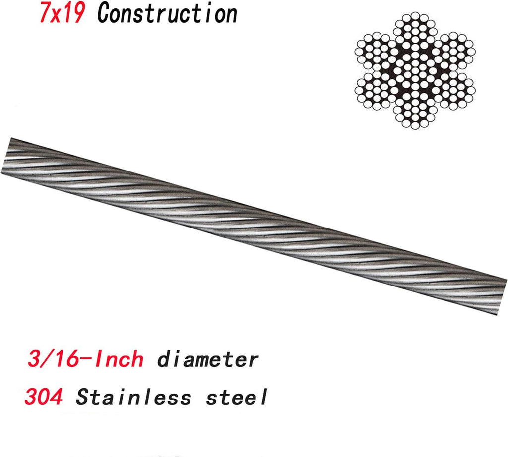 304 Stainless Steel Wire Rope 500ft 3/16 7x19 Cable S60477