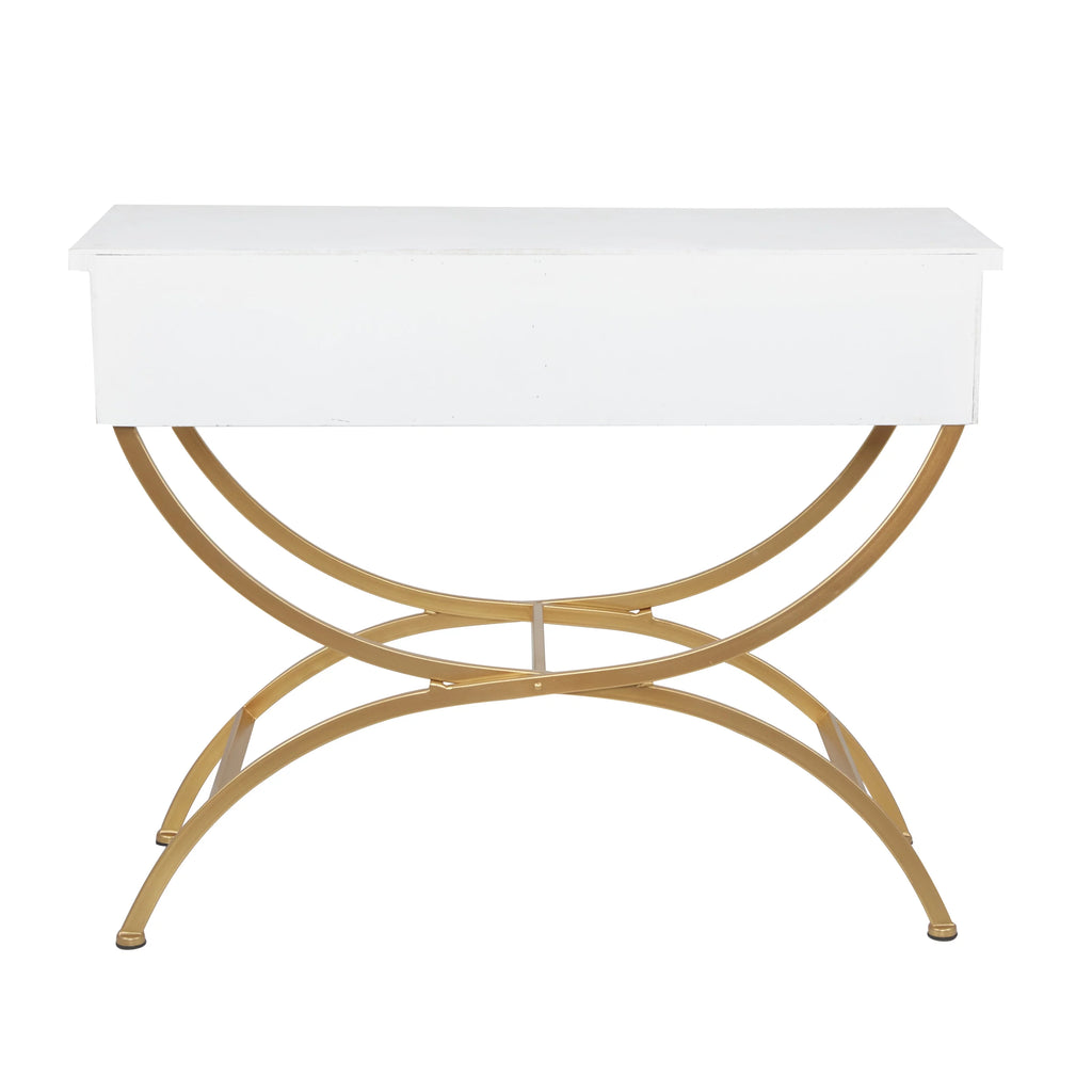 White Wood 2 Drawers Console Table with Arched Base Q501
